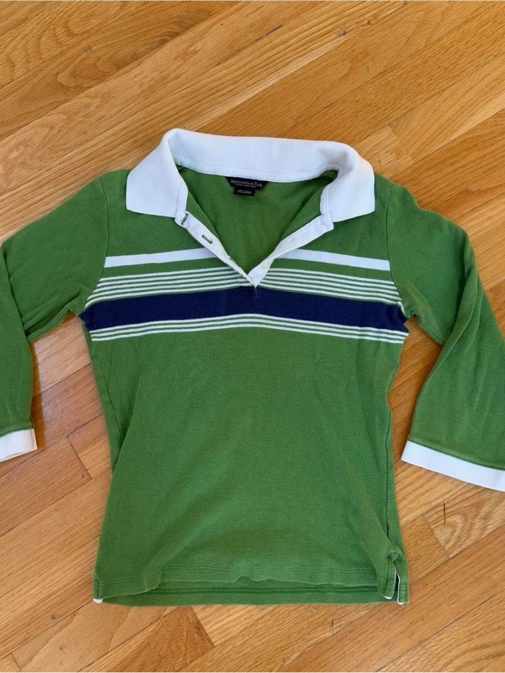 Abercrombie & Fitch Green Polo with White & Navy Stripes